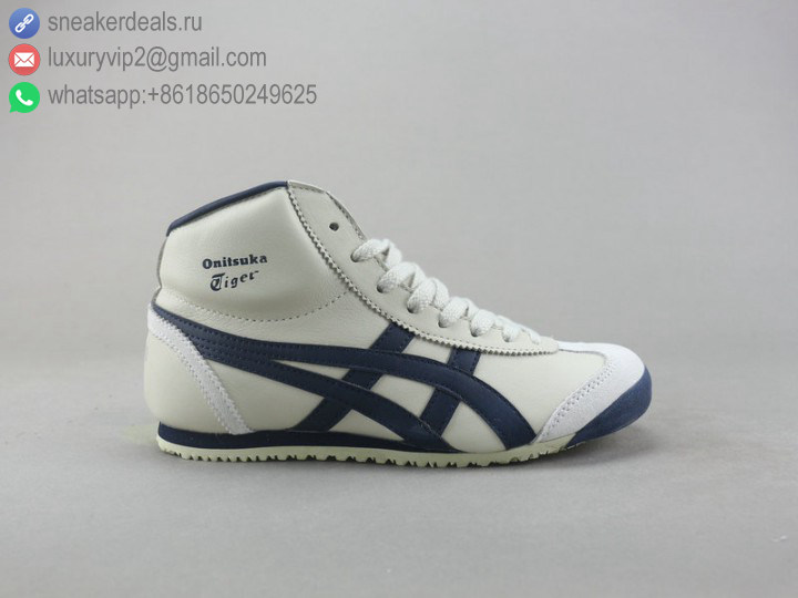 ONITSUKA TIGER MEXICO MID RUNNER HIGH BEIGE BLUE UNISEX LEATHER SKATE SHOES